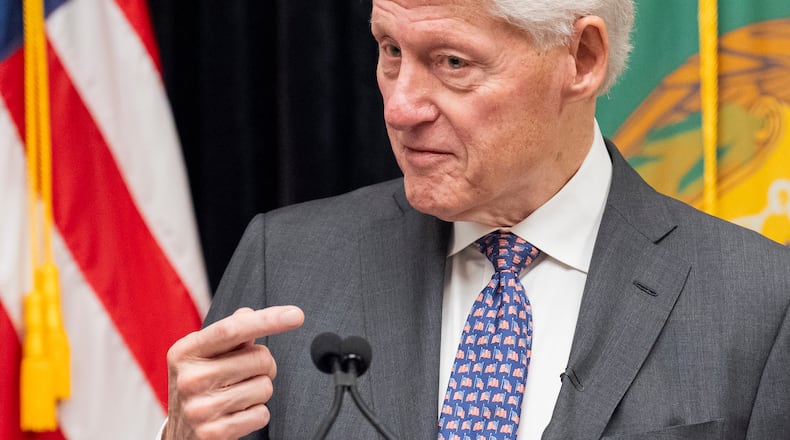 FILE - Former President Bill Clinton speaks in the Cash Room of the Treasury Department during an event for the anniversary of the Community Development Financial Institutions Fund,, Nov. 21, 2024, in Washington. (AP Photo/Jacquelyn Martin, File)