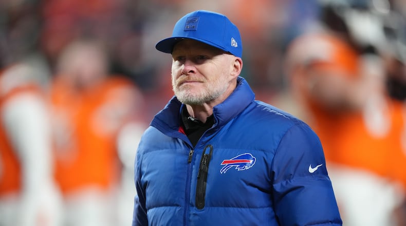 Buffalo Bills head coach Sean McDermott leaves the field after an NFL divisional round playoff football game against the Denver Broncos, Wednesday, Jan. 17, 2024, in Denver. (AP Photo/David Zalubowski)
