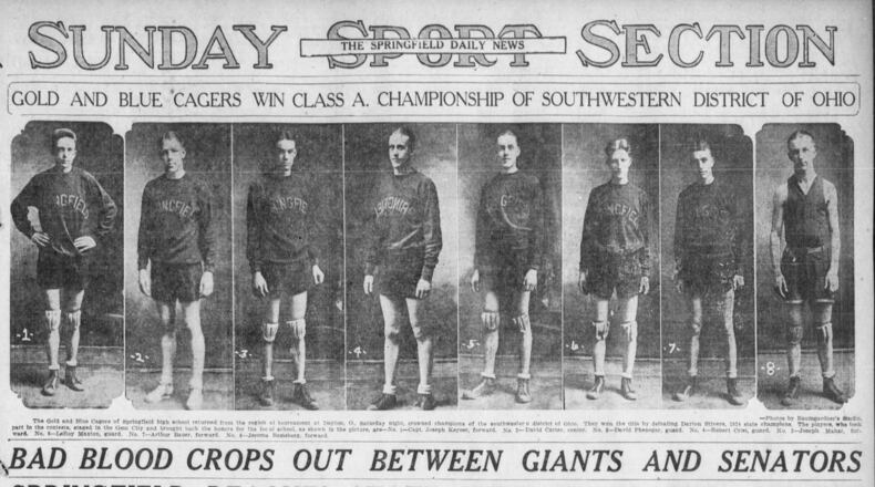 The Springfield Daily News ran a front page photo of the 1925 Springfield High School basketball team after it beat Dayton Stivers to advance to the state tournament. FILE