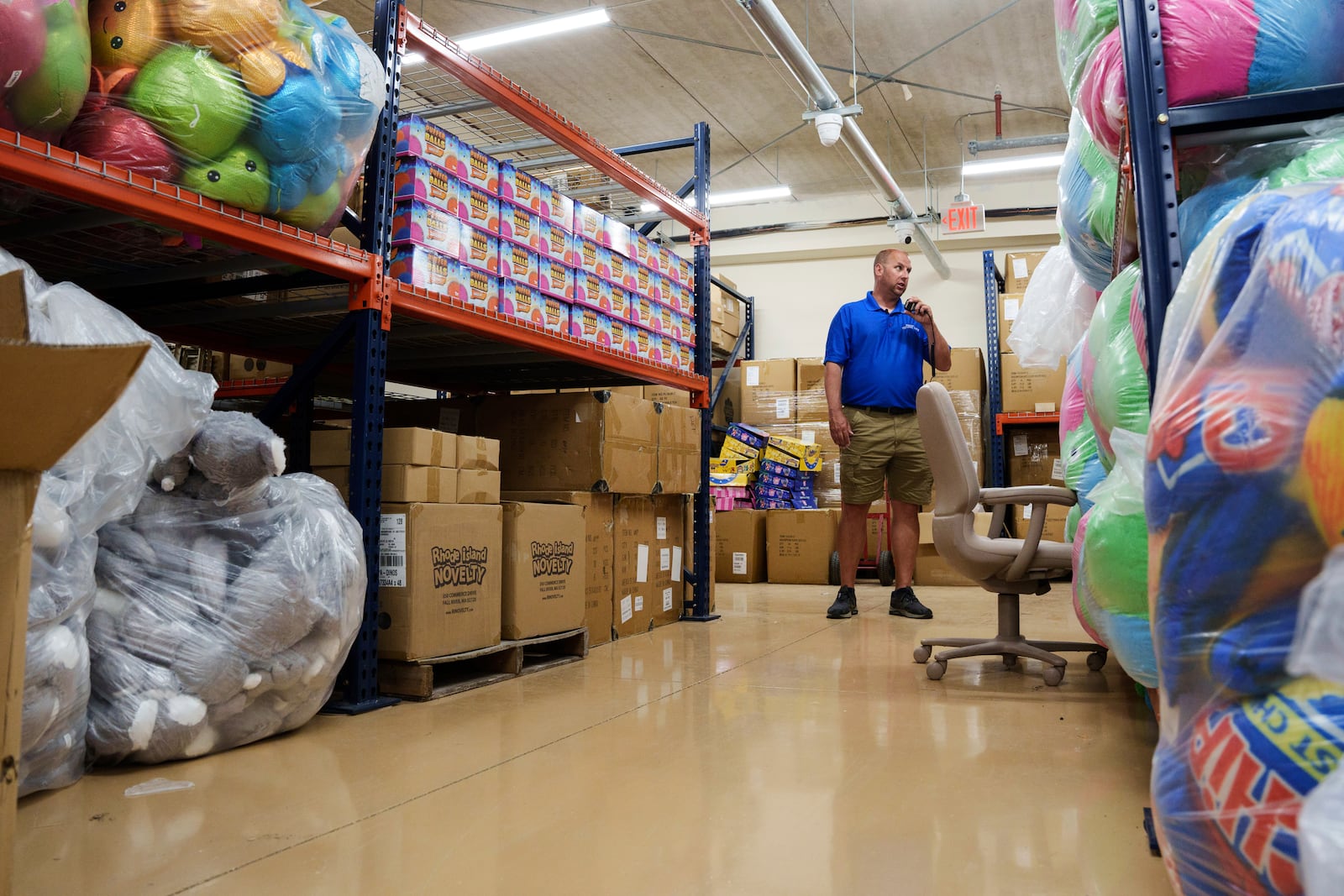Playland's Castaway Cove vice president Brian Hartley browses the storage facility at Playland's Castaway Cove amusement park, in Ocean City, N.J, on Friday, June 6, 2025. (AP Photo/Mingson Lau)