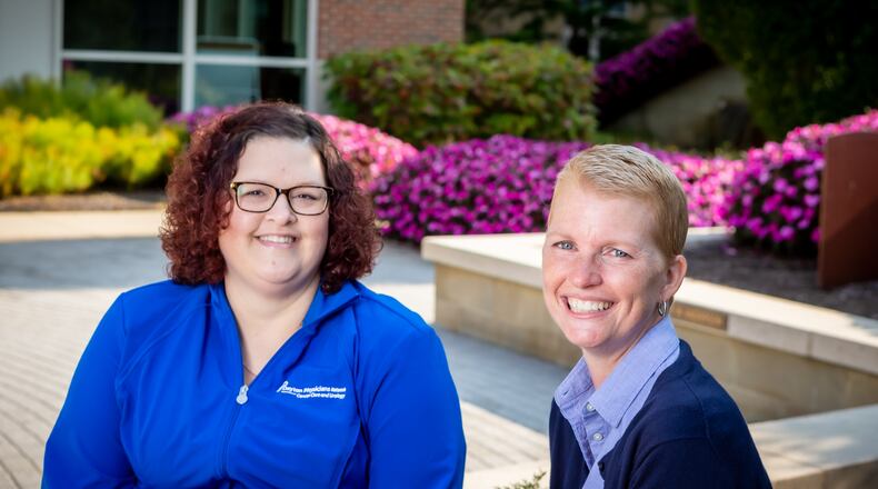 Heather Bates of Fairborn (left), an an infusion nurse for Dayton Physicians Network at Miami Valley Hospital South in Centerville, has formed a deep friendship with her patient Nancy Huff of Oakwood. They support each other through their own cancer journeys. CONTRIBUTED