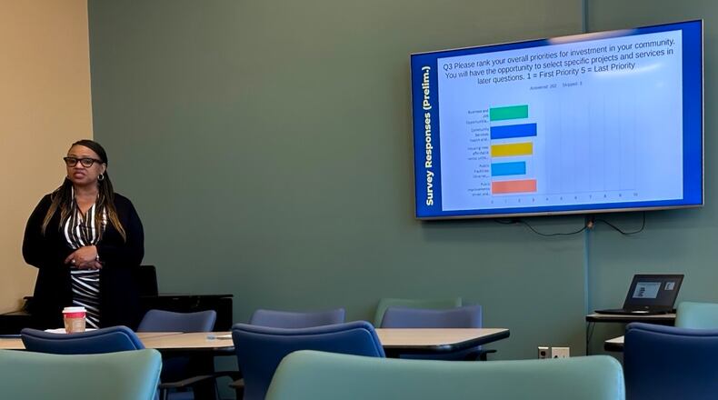 Maria Collins, contractor for Grow America, discussed the five-year consolidated spending plan for federal HUD dollars Wednesday, May 21, 2025. JESSICA OROZCO/STAFF