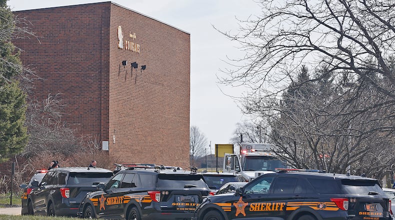 The Clark County Sheriff's Department along with Springfield Police responded to an active shooter call at Kenton Ridge High School with four students shot Tuesday, March 21, 2023. The call was determined to be false and there was no injuries reported. BILL LACKEY/STAFF