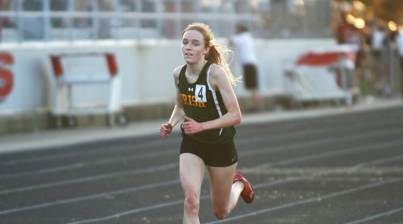 Catholic Central junior Addie Engel won the 3,200-meter championship at the Division III regional track and field meet Friday in Troy. Engel is one of three Irish athletes advancing to state along with twin sister Bridget and freshman high jumper Mallory Mullen. Greg Billing / Contributed