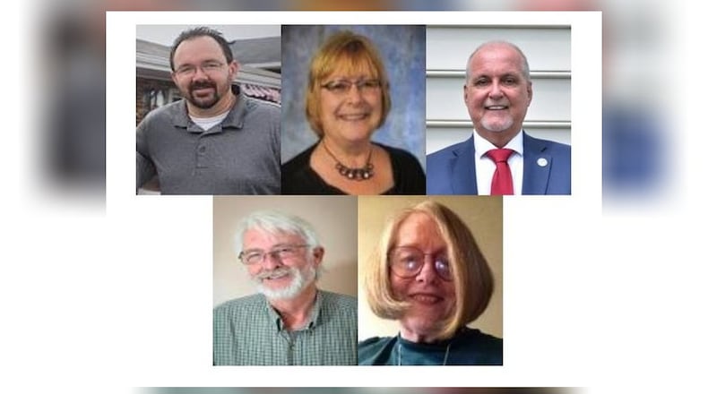 Candidates for four New Carlisle council seats are from top left: Mike Lowery, Amy Hopkins, William Lindsey,; from bottom left: Dale Grimm and Linda Nowakoswki.