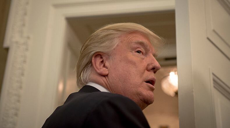 President Donald Trump at an event with veterans, at the White House in Washington, July 21, 2017. Much as the Clintons once did, Trump is assembling a team of lawyers both inside and outside the White House to draw issues related to the investigation away from the rest of the West Wing.