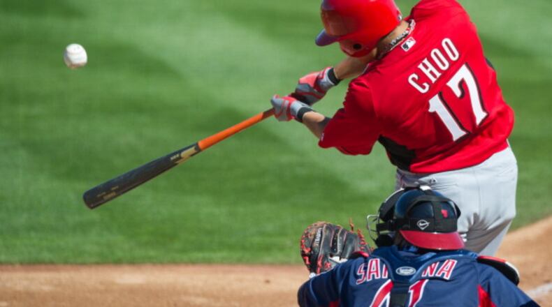 GOODYEAR, AZ - FEBRUARY 22: Shin-Soo Choo #17 of the Cincinnati Reds bats during a spring training game against the Cleveland Indians at Goodyear Ballpark on February 22, 2013 in Goodyear, Arizona. (Photo by Rob Tringali/Getty Images)