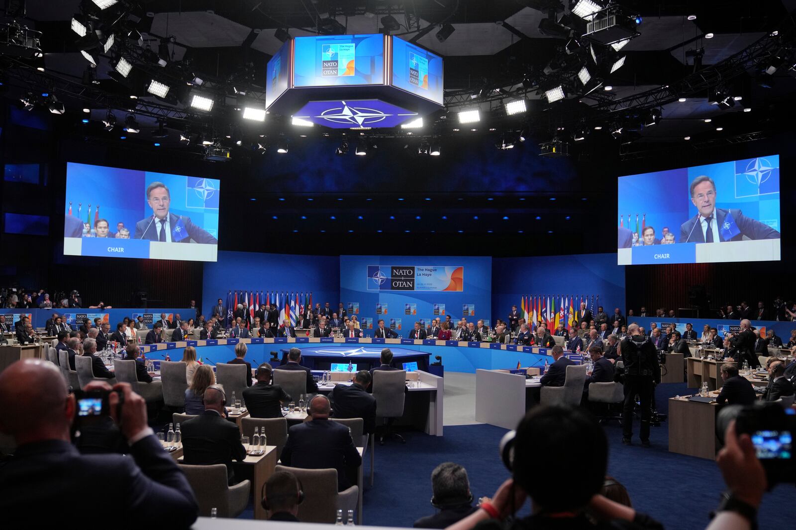 Nato General Secretary Mark Rutte speaks during a North Atlantic Council plenary meeting during the the NATO summit in The Hague, Netherlands, Wednesday, June 25, 2025. (AP Photo Kin Cheung, Pool)