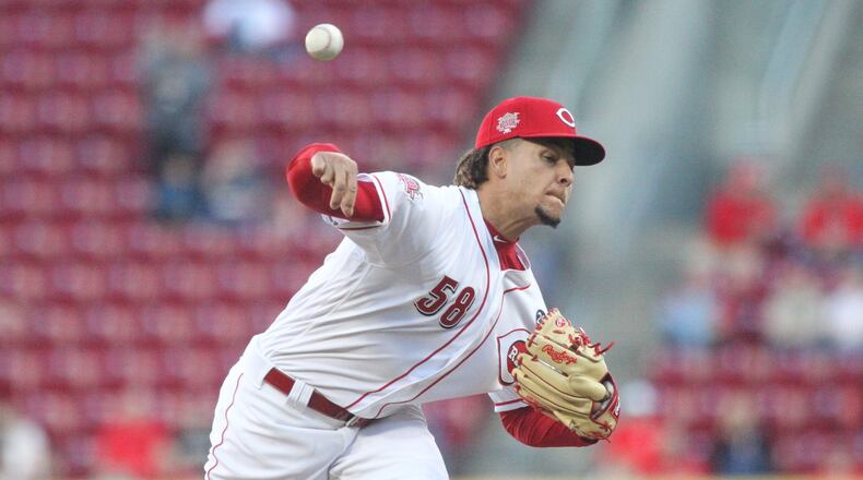 Reds starter Luis Castillo pitches against the Marlins on Tuesday, April 9, 2019, at Great American Ball Park in Cincinnati. David Jablonski/Staff