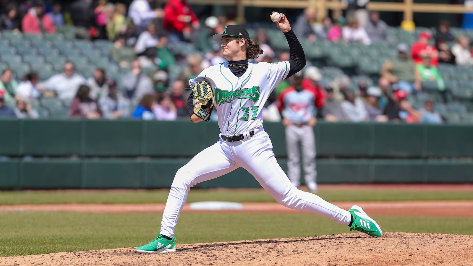 Dayton Dragons pitcher Adam Serwinowski motions towards the plate during their game against the Fort Wayne TinCaps on Saturday afternoon at Day Air Ballpark. Michael Cooper/STAFF
