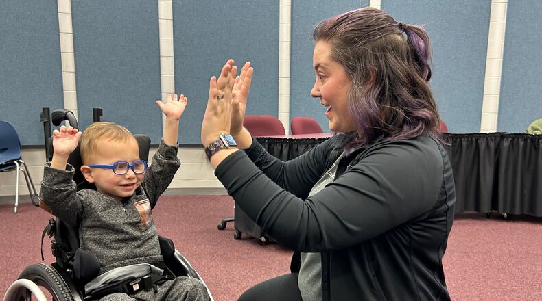 Harrison Cassada’s first day of preschool at Clark Early Learning Center included learning the "The Wiggle Jig," a in-school dance residency for students in specialized learning classrooms taught by BalletMet of Columbus. BalletMet instructor Megan Tedrick helps lead the program.