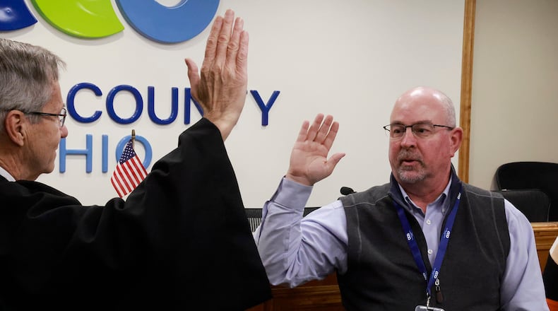 Charles Patterson is sworn in as Clark County's newest Commissioner Thursday, Jan. 2, 2024. Patterson replaces longtime Commissioner Lowell McGlothin, who decided not to seek another term. BILL LACKEY/STAFF