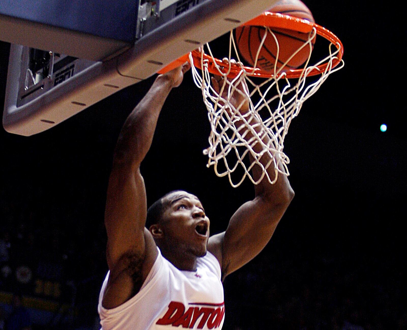 The University of Dayton’s Chris Wright slams one home against New Mexico at UD Arena on Jan. 1, 2011. FILE