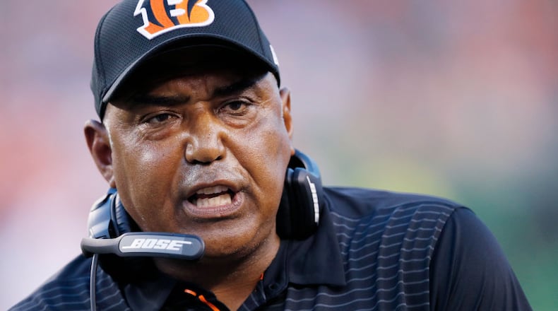 CINCINNATI, OH - AUGUST 11: Head coach Marvin Lewis of the Cincinnati Bengals reacts in the second quarter of a preseason game against the Tampa Bay Buccaneers at Paul Brown Stadium on August 11, 2017 in Cincinnati, Ohio. (Photo by Joe Robbins/Getty Images)