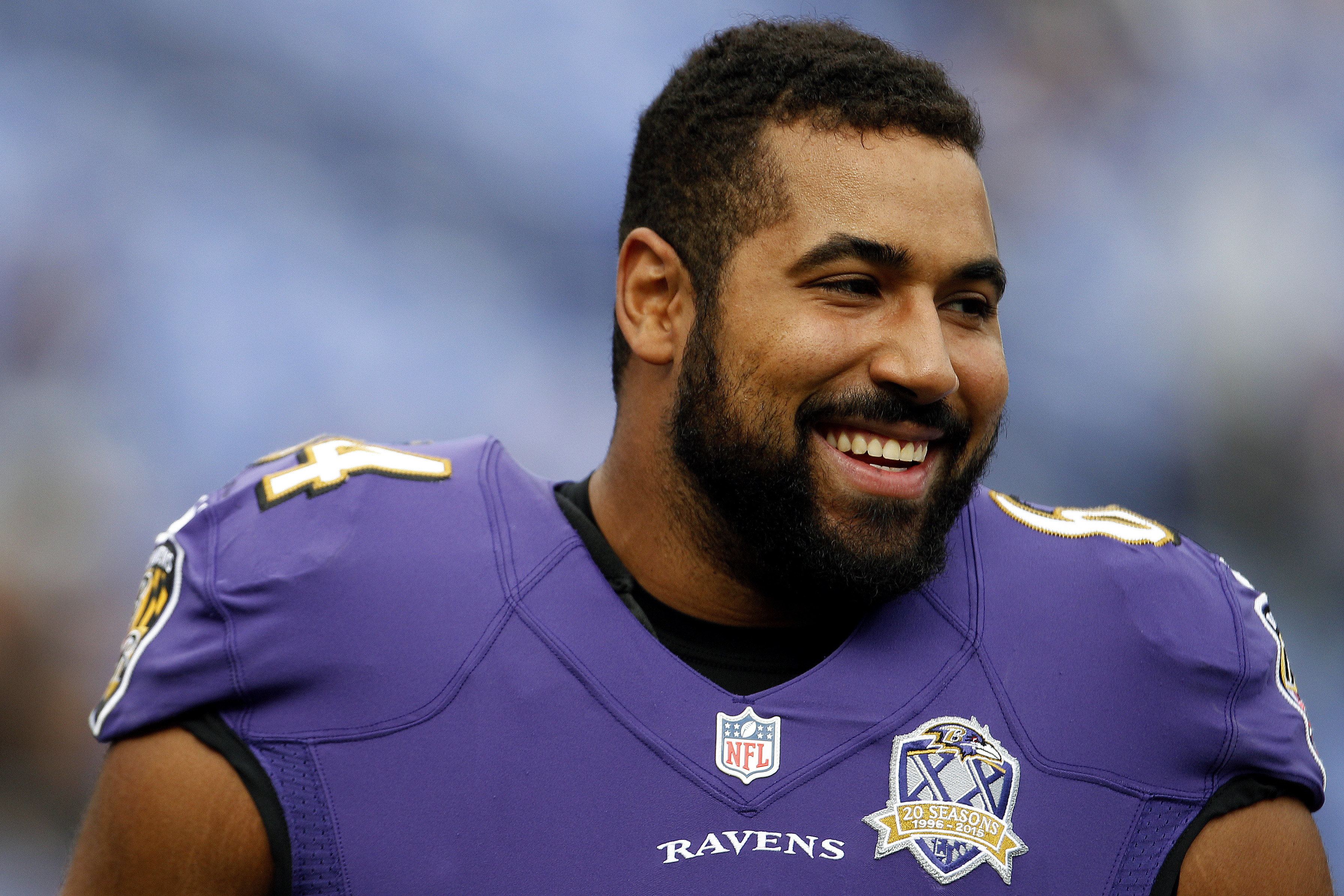 John Urschel Ravens looks on prior to a Nov. 1, 2015 game against the Chargers at M&T Bank Stadium. He retired suddenly Thursday two days after the release of a medical report detailing the prevalence of CTE in the brains of decesased football players.
