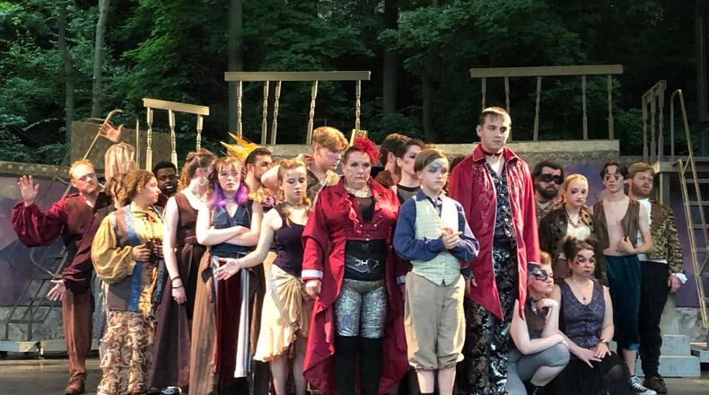 The cast of the musical "Pippin" does a dress rehearsal on Monday prior to the Broadway in the Park production Wednesday through Friday as part of the Summer Arts Festival.