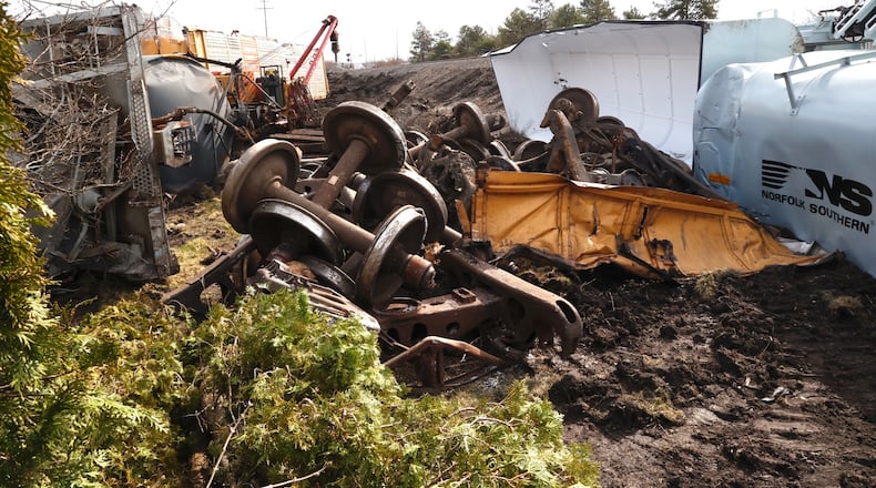 Work continues on the cleanup of the train derailment in Clark County Monday, March 6, 2023. BILL LACKEY/STAFF
