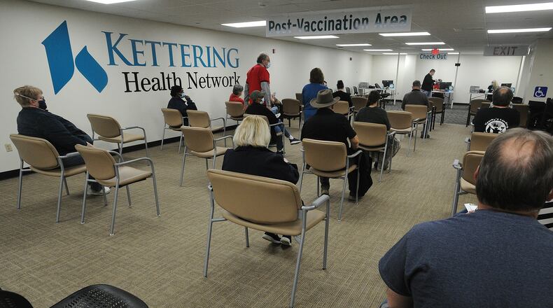 Kettering Health Network, held a COVID-19 vaccine clinic at Greene Memorial Hospital in Xenia, Thursday, March 11, 2021. MARSHALL GORBY\STAFF