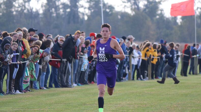 Middletown’s Conant Smith set a course record Saturday in the Division I district race at Cedarville Univeristy. Greg Billing/CONTRIBUTED