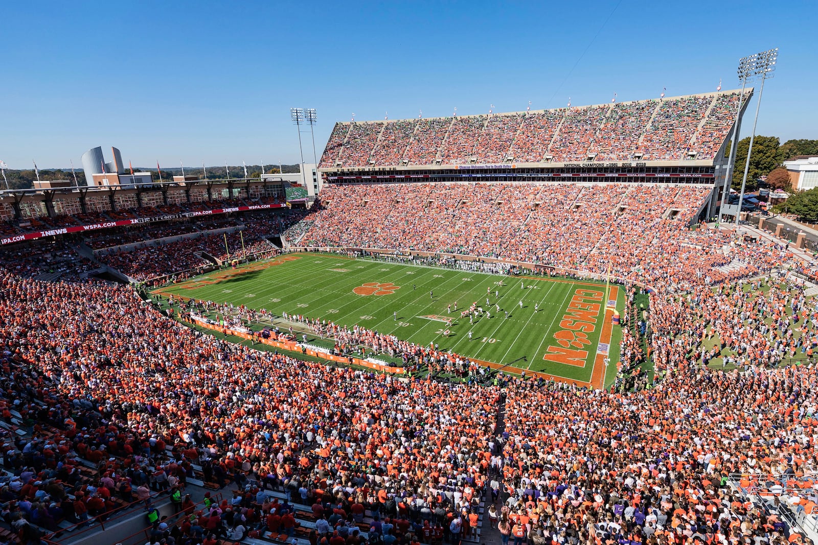 FILE - A general view during an NCAA college football game between Clemson and Notre Dame Saturday, Nov. 4, 2023, in Clemson, S.C. (AP Photo/Jacob Kupferman, File)