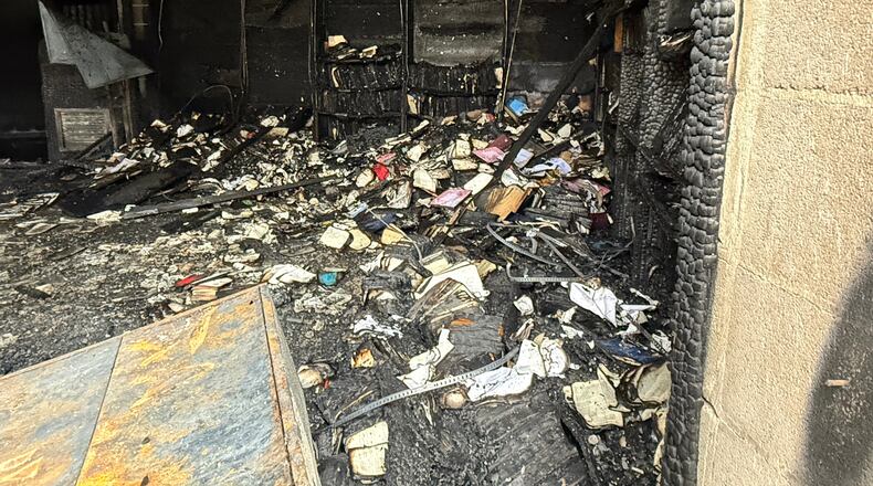 This photo provided by Beth Israel Congregation shows damage sustained during a fire, Saturday, Jan. 10, 2026, at Beth Israel Congregation, in Jackson, Miss. (Beth Israel Congregation via AP)