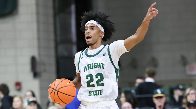 Wright State sophomore guard TJ Burch yells instructions to teammates during a Horizon League game against Youngstown State on Thursday, Jan. 15 at Ervin J. Nutter Center in Fairborn. BRYANT BILLING/STAFF