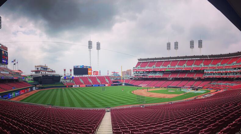 The scene on Opening Day before a game between the Reds and Cardinals on Thursday, April 1, 2021, at Great American Ball Park in Cincinnati. David Jablonski/Staff