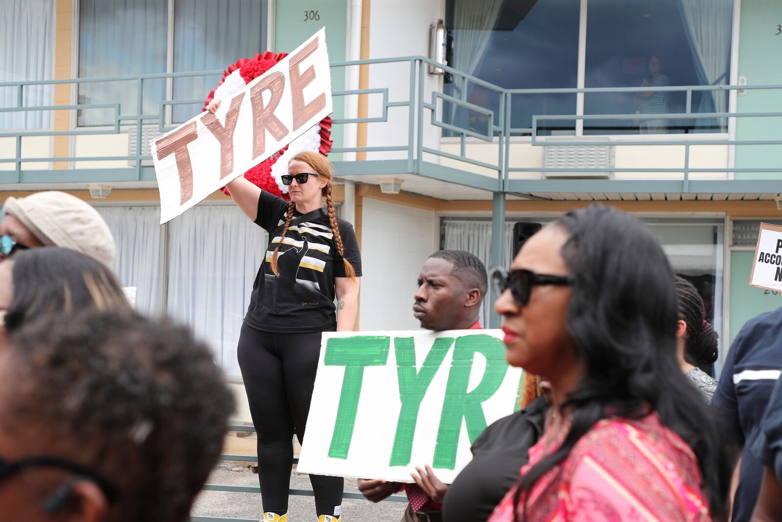 Attendees show their support during a community rally in honor of Tyre Nichols, Thursday, May 8, 2025, in Memphis, Tenn. (AP Photo/Nikki Boertman)