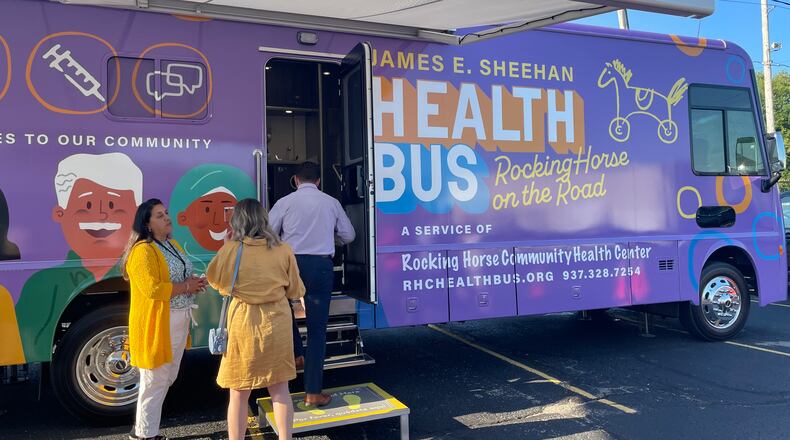 People checked out the new James E. Sheehan Health Bus on Thursday morning at a ribbon cutting event at Second Harvest Food Bank in Springfield. CONTRIBUTED