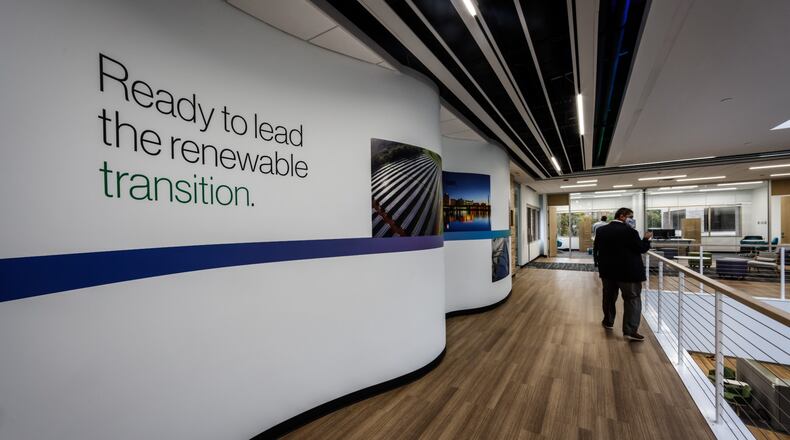 AES held a ribbon cutting on it's newly renovated, Smart Operations Center, Monday October 25, 2021. AES spent $20 million to renovate the old Dayton Power & Light building and move AES into the future. JIM NOELKER/STAFF