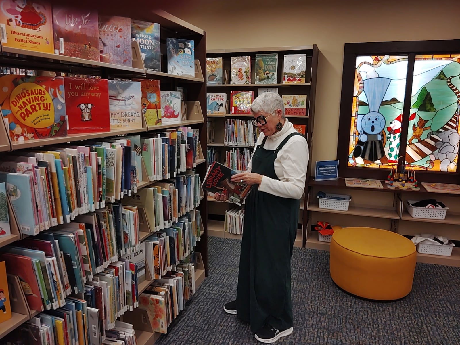 Pam McGinnis visits the library every week to select books for her show. CONTRIBUTED