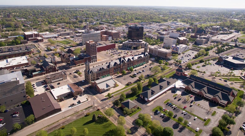 An aerial view of downtown Springfield looking northeast that was taken in 2017. TY GREENLEES/STAFF