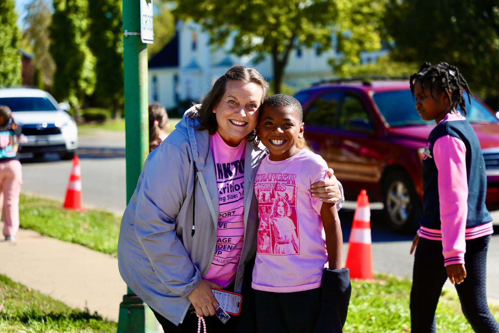 Lagonda Elementary students and staff held a walk around the school building in honor of Breast Cancer Awareness Month and to show support for first grade teacher Laurie Hammontree, who is celebrating five years of being cancer-free. Contributed