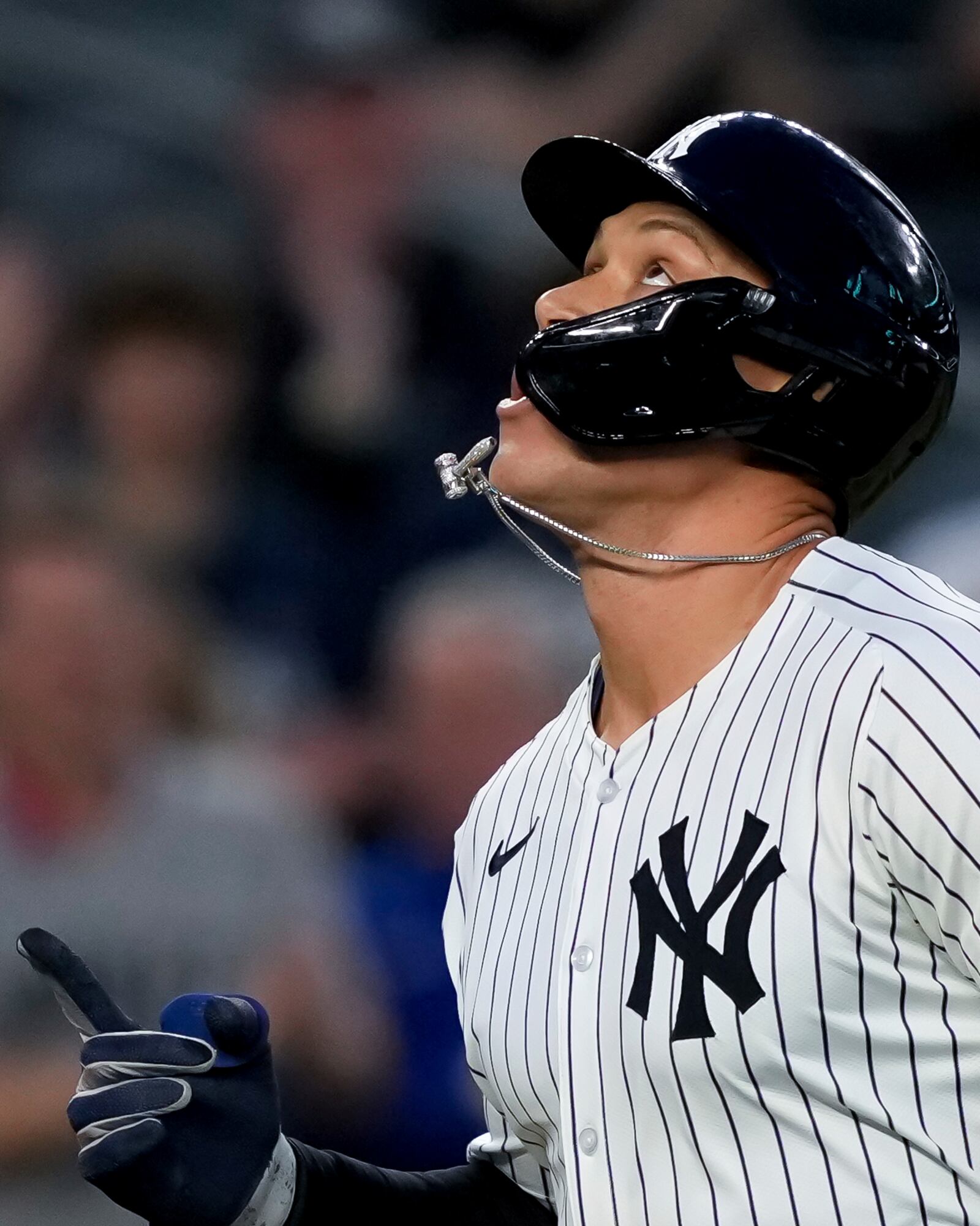 New York Yankees' Aaron Judge runs to home plate after homering on a fly ball to right center field, his 500th extra base hit, during the first inning of a baseball game against the Arizona Diamondbacks, Thursday, April 3, 2025, in New York. (AP Photo/Julia Demaree Nikhinson)