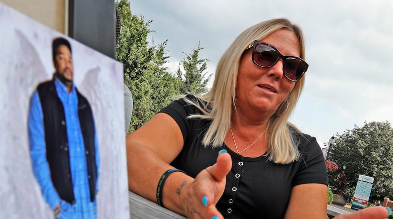 Tracy Yates, the wife of fallen Clark County Sheriff's Deputy Matthew Yates and their daughter, A'kaylehana, talk about the past year since Matt was killed in the line of duty at Harmony Estates Mobile Home Park. BILL LACKEY/STAFF