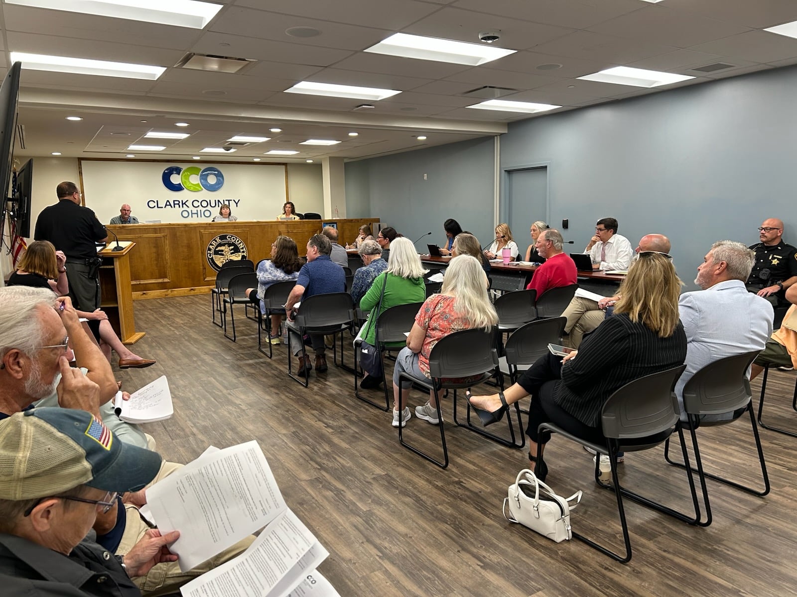 Clark County commissioners approved to place a 20-year, 0.5% sales tax levy for the construction and operation of a new detention facility on the November ballot, after meeting with local residents for a second public hearing July 30. During the meeting, Sheriff Chris Clark talked about current jail conditions. Brooke Spurlock/Staff