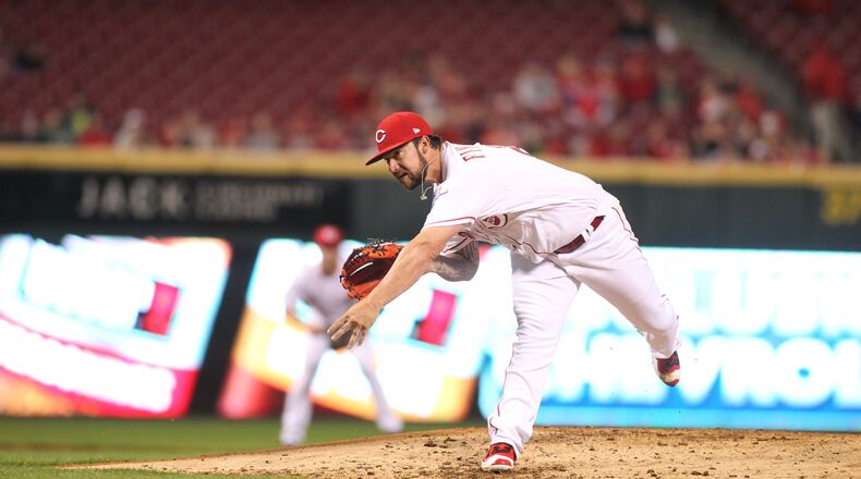 Reds starter Brandon Finnegan pitches against the Phillies on Wednesday, April 5, 2017, at Great American Ball Park in Cincinnati. David Jablonski/Staff