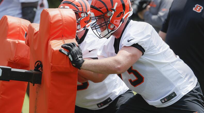 Cincinnati Bengals offensive tackle Jonah Williams runs a drill at the team’s NFL football training facility, Tuesday, June 4, 2019, in Cincinnati. (AP Photo/John Minchillo)