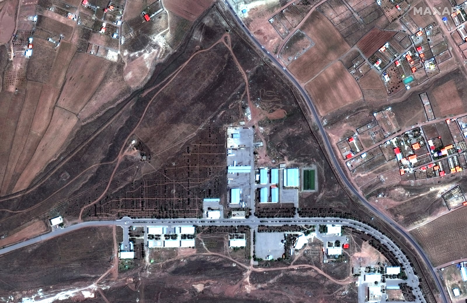This satellite images provided by Maxar Technologies shows buildings at an Iranian missile base near Tabriz, Iran, May 29, 2025. (Maxar Technologies via AP)