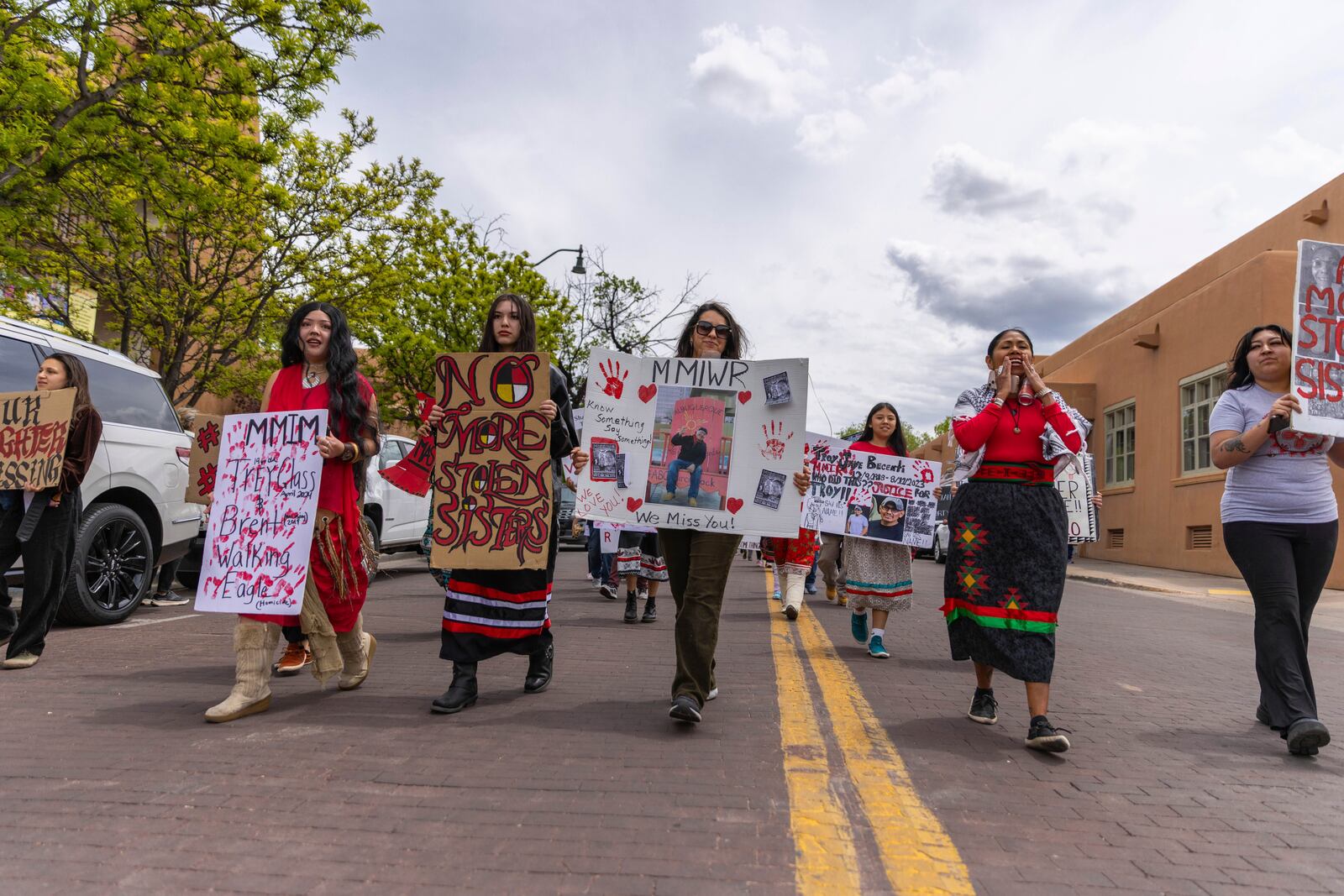 Native Americans march to raise awareness about Missing Murdered Indigenous People on Sunday, March 4, 2025, in Santa Fe, N.M. (Nilaya Sabnis via AP)