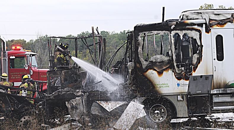 This crash happened near mile marker 57 between Ohio 41 and Ohio 72, killing Matthew Cornett, 37, of Wilmington. Cornett’s truck rear-ended another vehicle and caught fire. STAFF