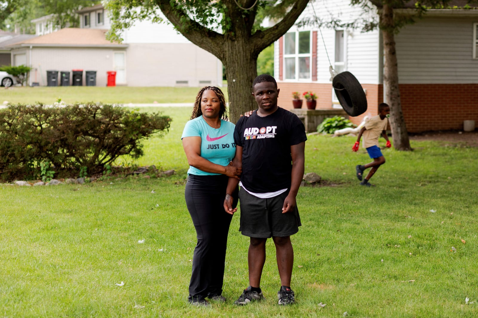 Adrienne Hazel, left, poses for a photo with her son Ricky on Thursday, July 17, 2025, in Southfield, Mich. (AP Photo/Sylvia Jarrus)