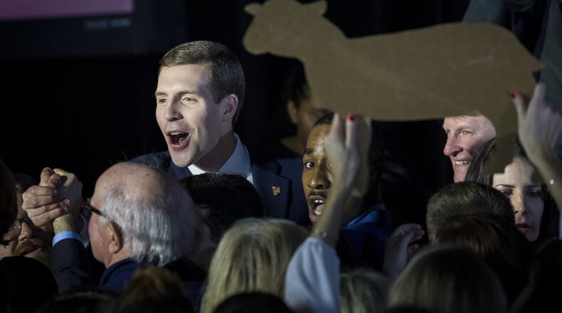 CANONSBURG, PA - MARCH 14: Conor Lamb, Democratic congressional candidate for Pennsylvania’s 18th district, greets supporters at an election night rally March 14, 2018 in Canonsburg, Pennsylvania. Lamb claimed victory against Republican candidate Rick Saccone, but many news outlets report the race as too close to call. (Photo by Drew Angerer/Getty Images)