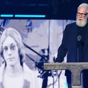 David Letterman speaks during the 2025 Rock and Roll Hall of Fame Induction Ceremony on Saturday, Nov. 8, 2025, at L.A. Live in Los Angeles. (AP Photo/Chris Pizzello)