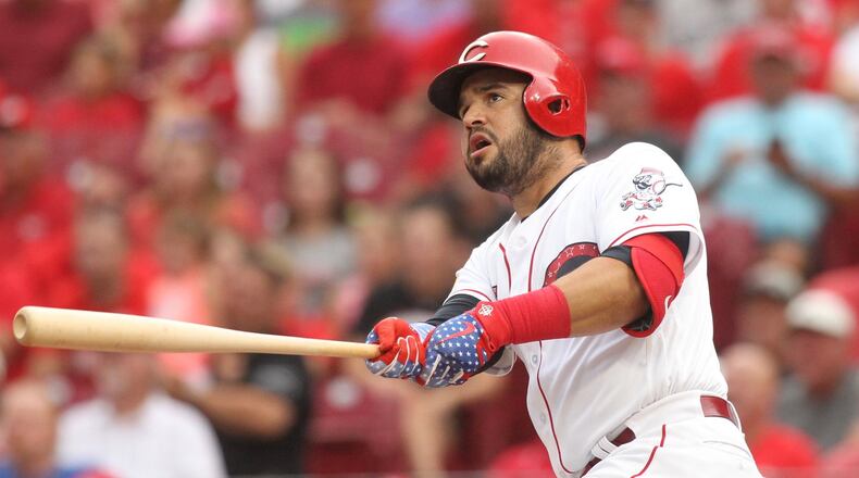 The Reds’ Eugenio Suarez hits a two-run home run against the White Sox on Tuesday, July 3, 2018, at Great American Ball Park in Cincinnati. David Jablonski/Staff