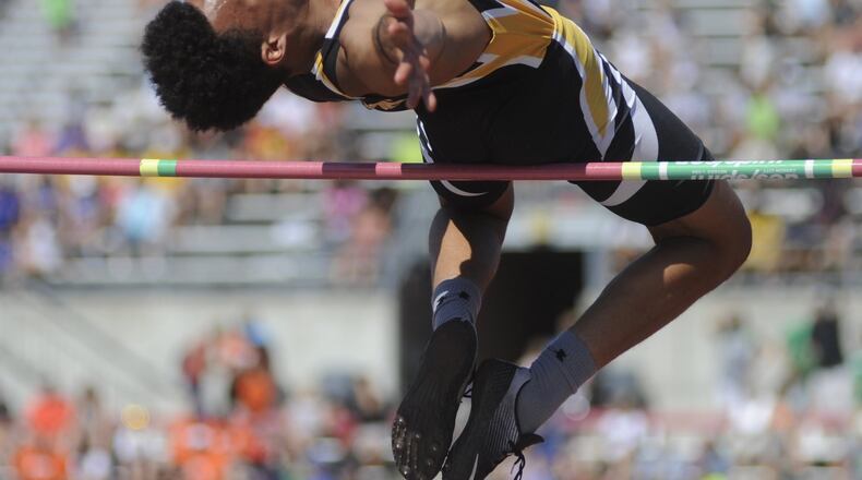 Shawnee freshman Robie Glass won the high jump (6-8) during the D-II state track and field meet at OSU’s Memorial Stadium on Saturday, June 3, 2017. MARC PENDLETON / STAFF