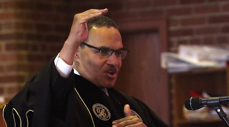 Freeman Hrabowski, the president of the University of Maryland Baltimore County and one of Time Magazine’s 100 most Influential People in the World in 2012, was the guest speaker at the Martin Luther King Jr. Convocation at Wittenberg University on Monday. BILL LACKEY/STAFF