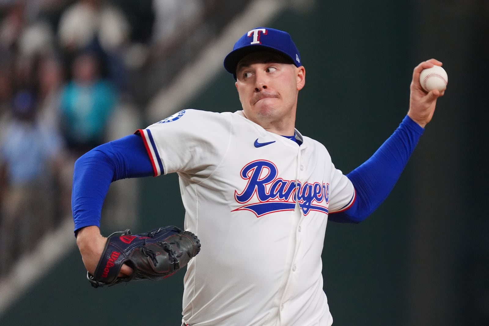 Texas Rangers starting pitcher Patrick Corbin throws during the first inning of a baseball game against the Colorado Rockies, Wednesday, May 14, 2025, in Arlington, Texas. (AP Photo/LM Otero)