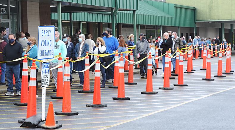 Hundreds of people lined up at the Greene Board of Election on Wednesday to vote early in the 2020 Presidential Election.