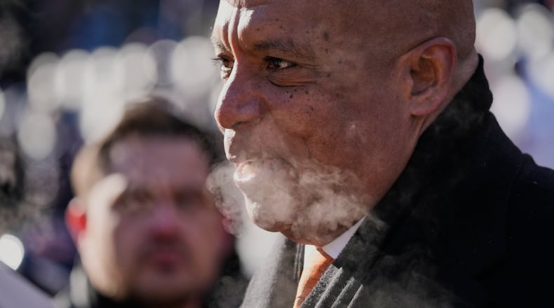 Kevin Warren, president and chief executive officer of the Chicago Bears, talks on the field before an NFL football game against the Cleveland Browns in Chicago, Sunday, Dec. 14, 2025. (AP Photo/Nam Y. Huh)